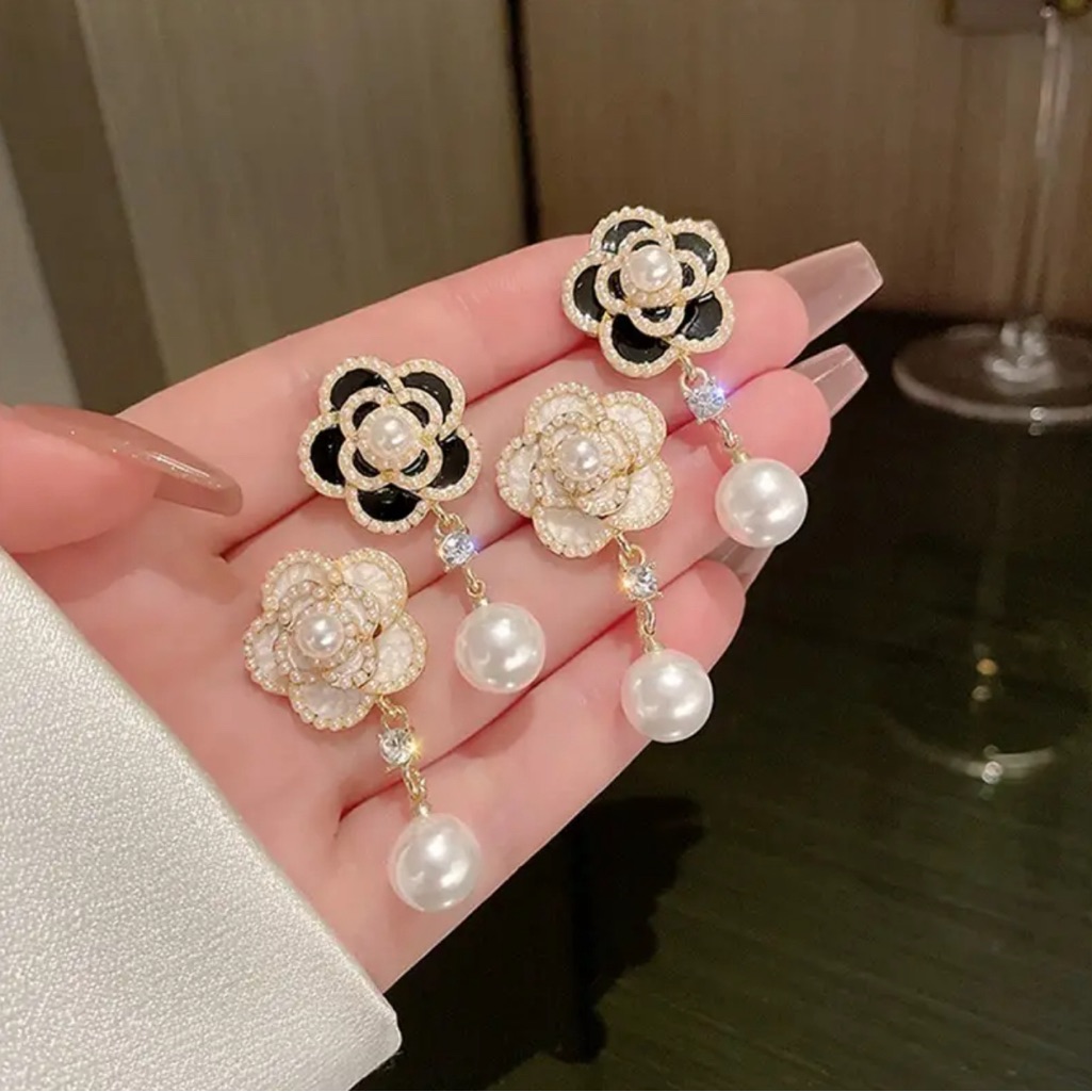 Rhinestones N Pearl Drop Earrings